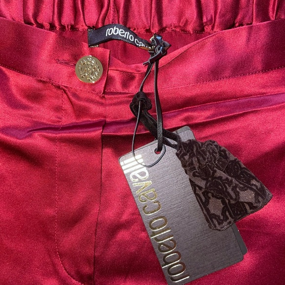 Roberto Cavalli Red Silk Pants with Gold Trim - Picture 6 of 9